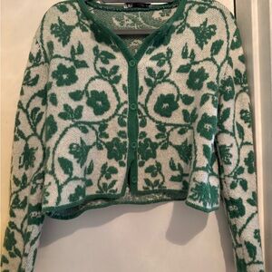 Zara Green and White Floral Cardigan